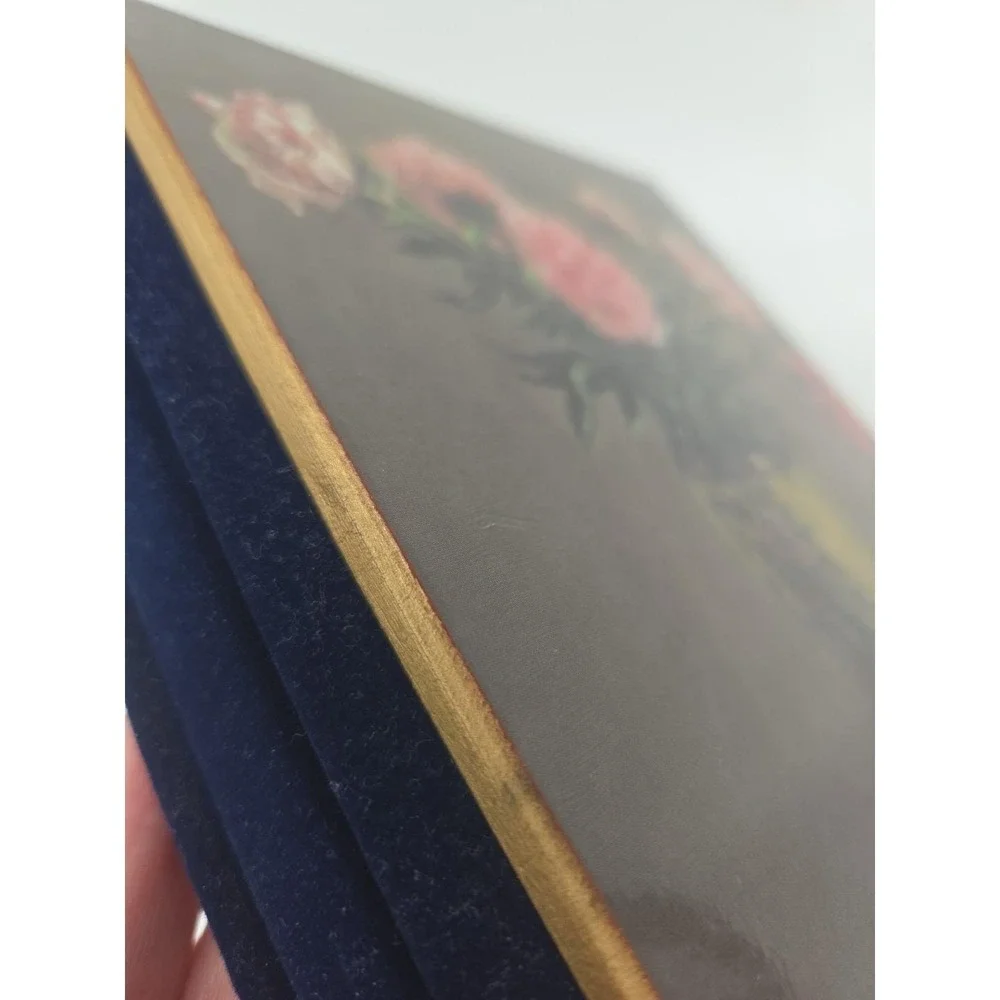 VNTG Photo Album Book Floral Art Navy‎ Blue Velvet 50 photo Slots HardCover NEW